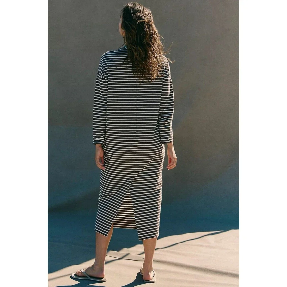 Free People Free Est Tivoli Maxi Dress Stripe Printed Long Sleeve Brown S 288375